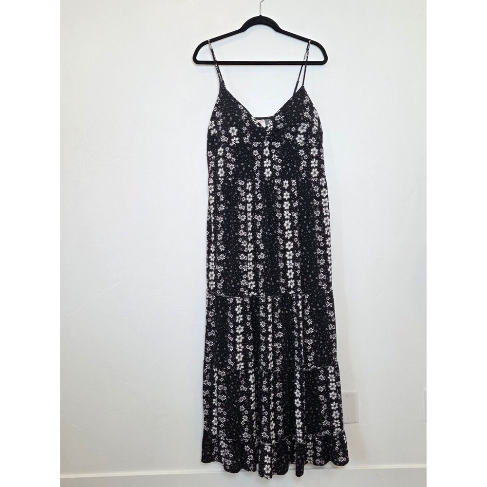 No Boundaries Black Floral Maxi Dress Tiered Sleeveless Festival Summer XL